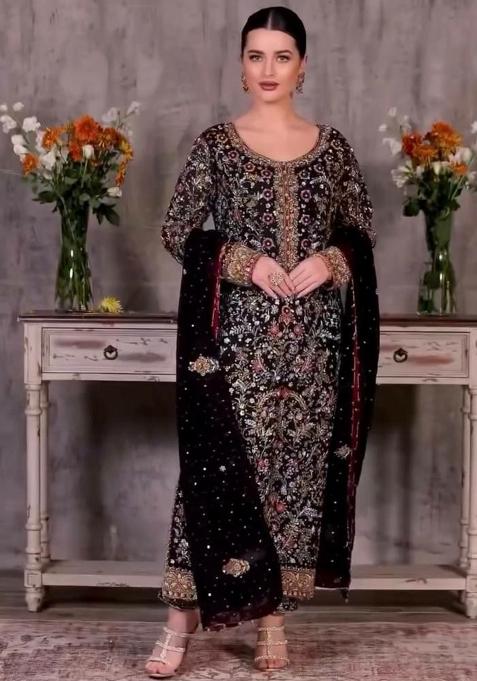 Black Embroidery Blended Kurta Set