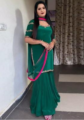 Green Embroidery Blended Kurta Set