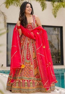 Orange Printed Blended Kurta Set