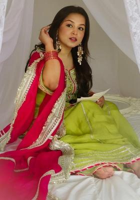 Green Embroidery Blended Kurta Set