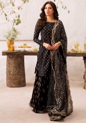 Black Embroidery Blended Kurta Set