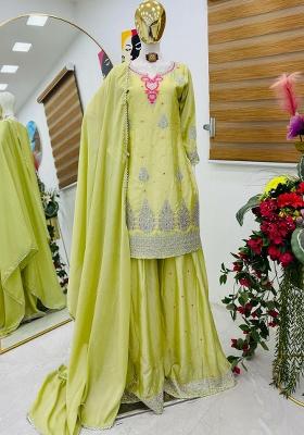 Yellow Embroidery Blended Kurta Set