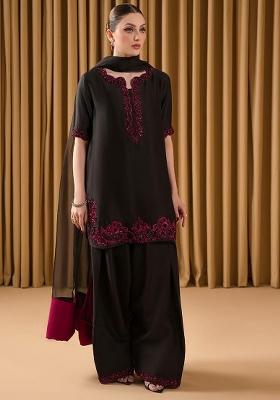 Black Embroidery Blended Kurta Set