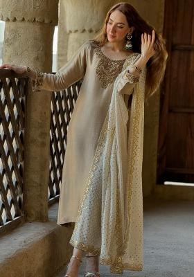 Brown Solid Blended Kurta Set