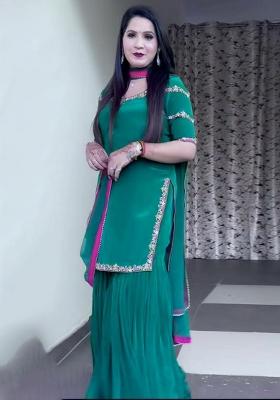 Green Embroidery Blended Kurta Set