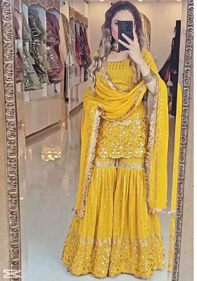 Yellow Embroidery Blended Kurta Set