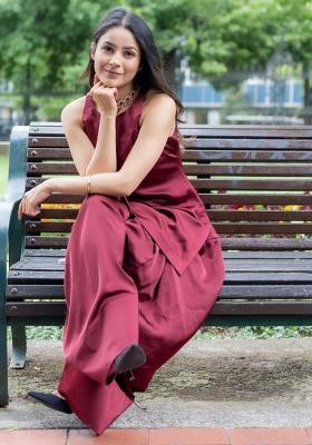 Red Solid Blended Kurta Set