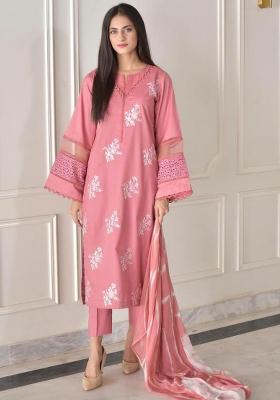 Pink Solid Blended Kurta Set