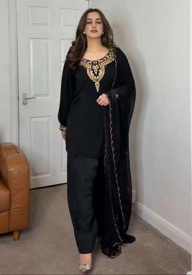 Black Embroidery Blended Kurta Set
