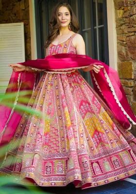 Orange Printed Blended Kurta Set