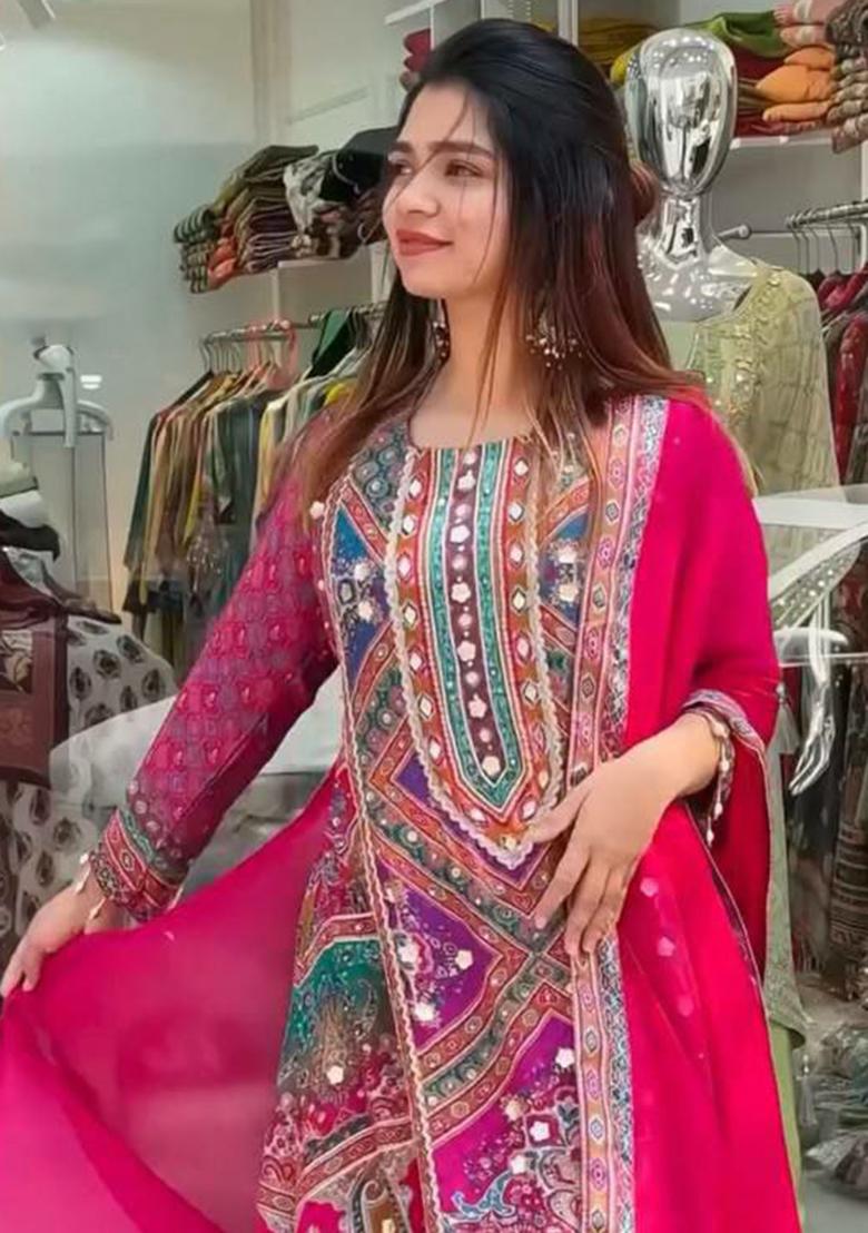 Green Printed Blended Kurta Set - Indya