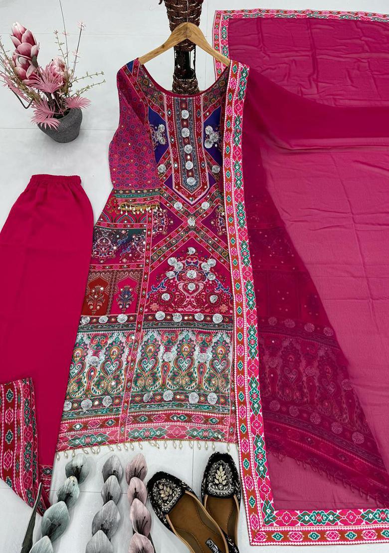 Green Printed Blended Kurta Set - Indya