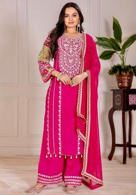 Pink Embroidery Blended Kurta Set