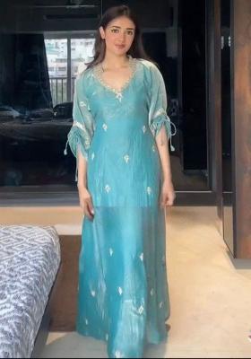 Blue Embroidery Blended Kurta Set