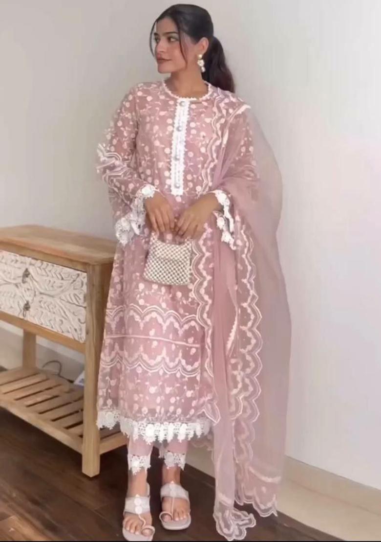 Yellow Embroidery Blended Kurta Set - Indya