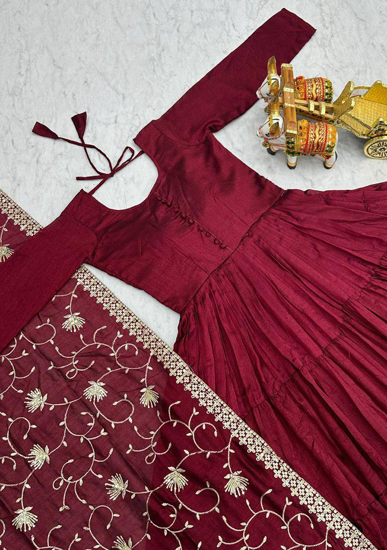 Maroon Solid Blended Kurta Set - Indya