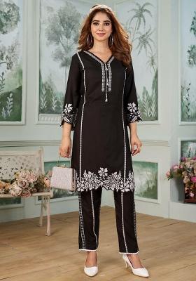 Black Embroidery Blended Kurta Set