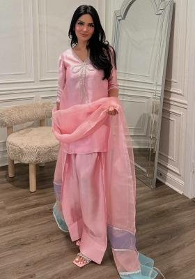 Pink Solid Blended Kurta Set