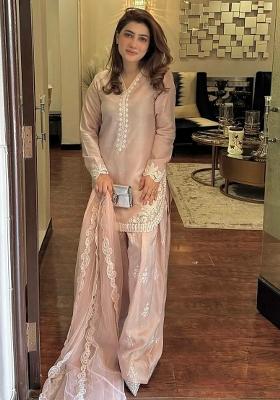 Pink Embroidery Blended Kurta Set