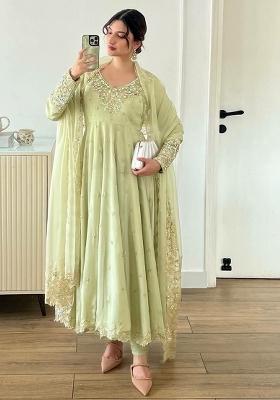 Yellow Embroidery Blended Kurta Set