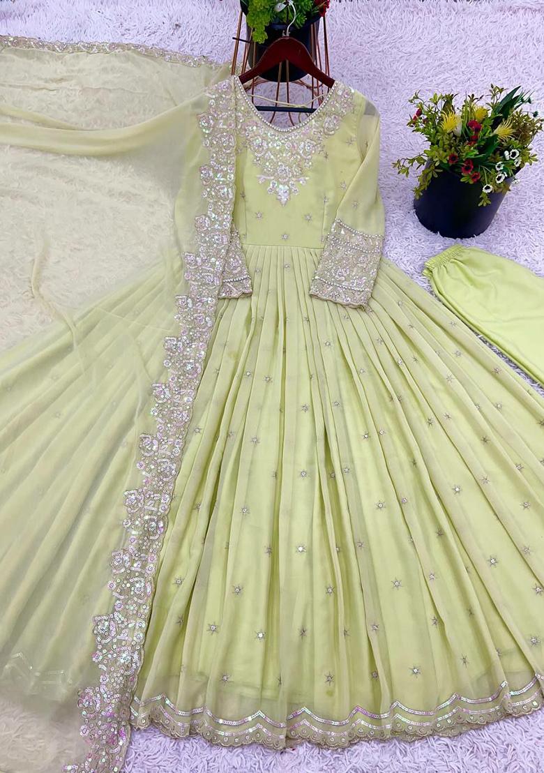 Yellow Embroidery Blended Kurta Set - Indya