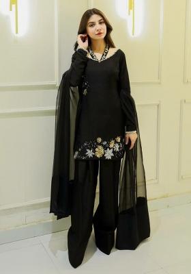 Black Embroidery Blended Kurta Set