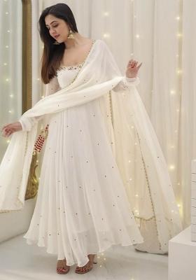 Off White Solid Blended Kurta Set