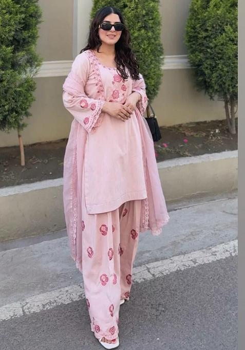 Pink Embroidered Blended Pakistani Suit Set
