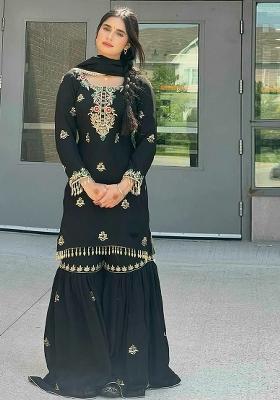 Black Embroidery Blended Kurta Set