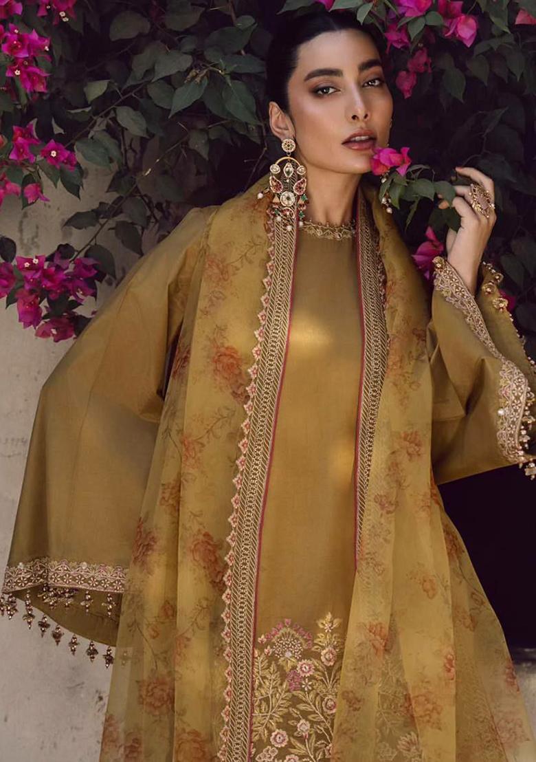 Brown Embroidery Blended Kurta Set - Indya