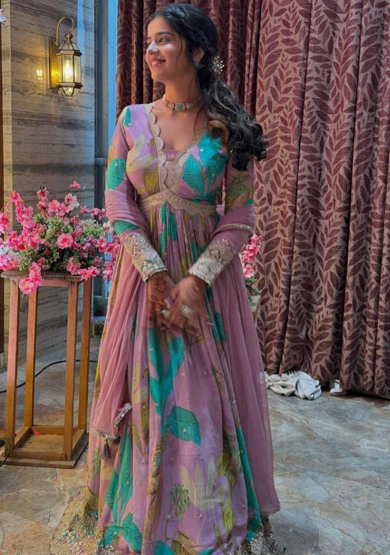 Pink Printed Blended Kurta Set - Indya