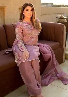 Pink Embroidery Blended Kurta Set