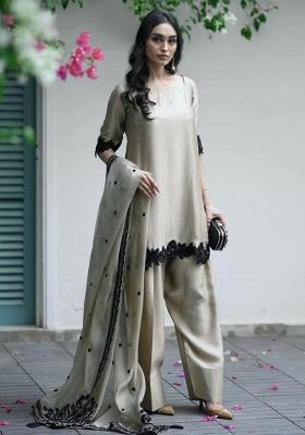 White Solid Blended Kurta Set