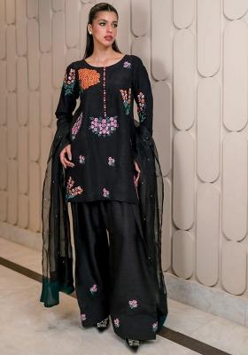 Black Embroidery Blended Kurta Set