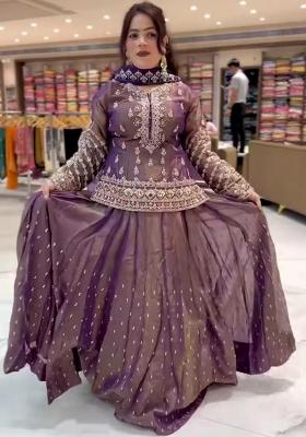 Lavender Embroidery Blended Kurta Set