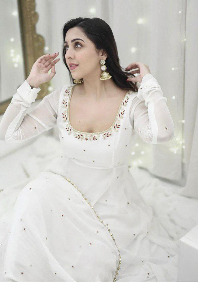 White Solid Blended Kurta Set - Indya