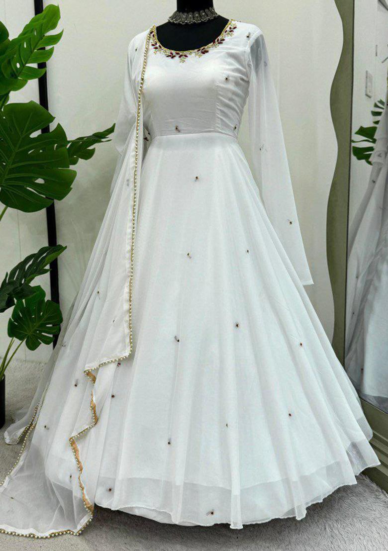 White Solid Blended Kurta Set - Indya