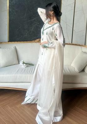 White Embroidery Blended Kurta Set