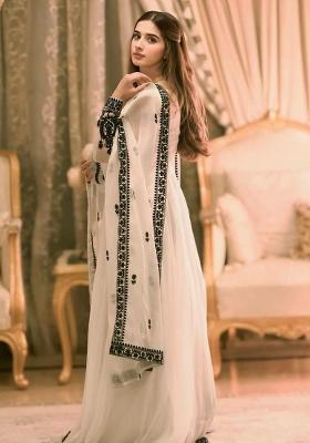 Off White Embroidery Blended Kurta Set