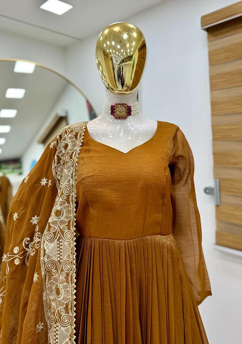 Brown Solid Blended Kurta Set - Indya