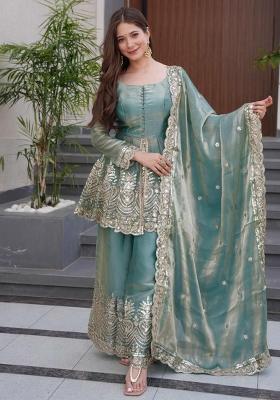 Green Embroidery Blended Kurta Set