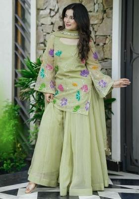 Yellow Embroidery Blended Kurta Set