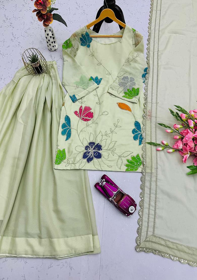 Yellow Embroidery Blended Kurta Set - Indya