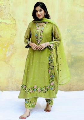 Yellow Embroidery Blended Kurta Set