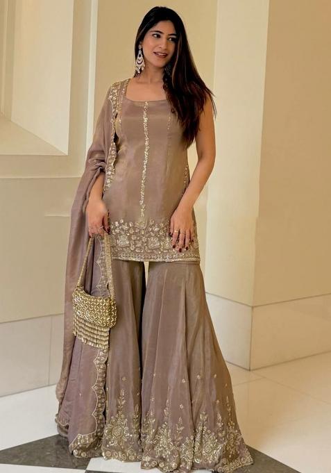 Pink Embroidery Blended Kurta Set