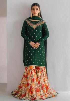 Green Embroidery Blended Kurta Set