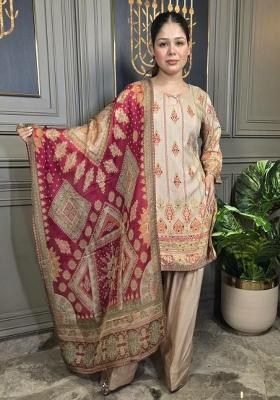 Pink Printed Blended Kurta Set