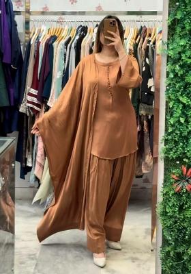 Brown Solid Blended Kurta Set