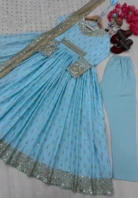 Grey Embroidery Blended Kurta Set