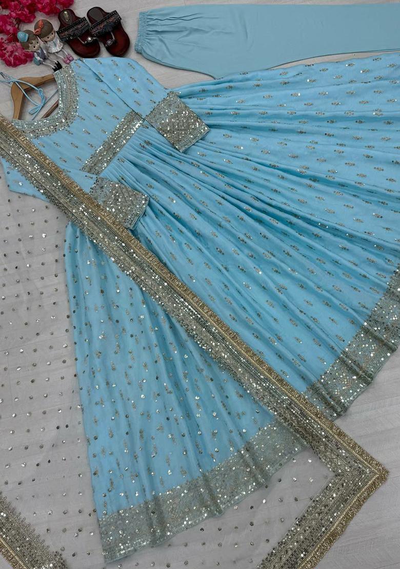 Grey Embroidery Blended Kurta Set - Indya